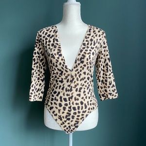 Express Sexy Low Cut Cheetah Print Bodysuit - Medium